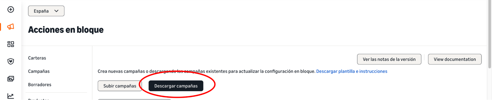 Botón Descargar campañas